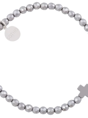 Srebrna bransoletka fasetowany hematyt ze srebrnym krzyżem SOTHO