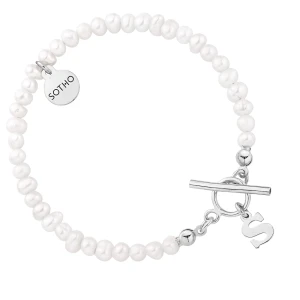 Srebrna bransoletka z pereł naturalnych z literką : LiTERKI - 0 SOTHO