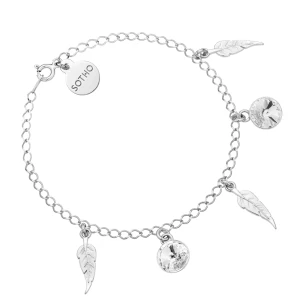 Srebrna bransoletka z piórkami i bezbarwnymi kryształami SWAROVSKI® CRYSTAL SOTHO