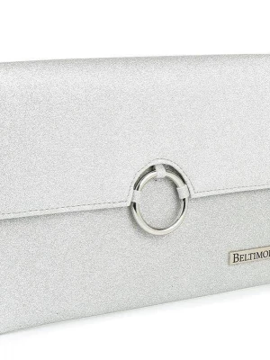 Srebrna brokatowa oryginalna damska torebka kopertówka na pasku usztywniana szary, srebrny Merg