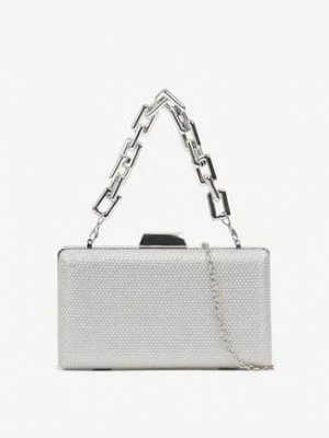 Srebrna Brokatowa Torebka Kopertówka z Łańcuszkiem Aurellia caely