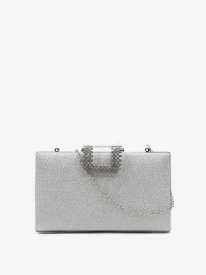 Srebrna Brokatowa Torebka z Łańcuszkiem i Ozdobnym Zapięciem Junikordia