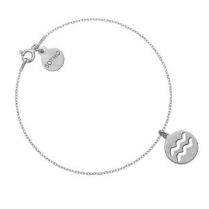 Srebrna matowa bransoletka z zodiakiem Wodnika SOTHO