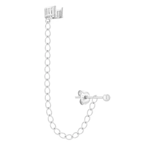 Srebrna nausznica z łańcuszkiem i kulką SOTHO