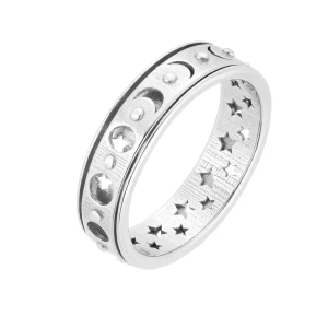 Srebrna obrotowa obrączka z fazami księżyca i gwiazdami SOTHO