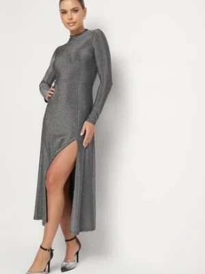 Srebrna Sukienka z Wiskozą Ozdobiona Brokatem w Eleganckim Stylu Werirra by swan