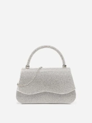 Srebrna Torebka Koktajlowa z Rączką Wysadzana Cyrkoniami z Łańcuszkiem Halorea
