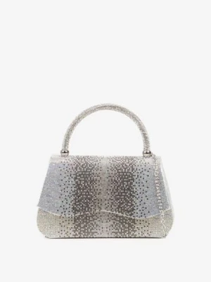 Srebrna Torebka Kopertówka z Cyrkoniami i Rączką Denive