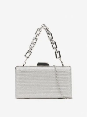Srebrna Torebka Kopertówka z Łańcuszkiem Zdobiona Brokatem Kellirra caely