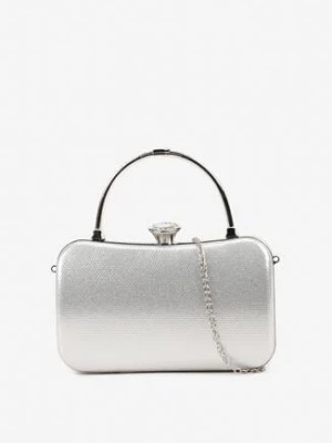 Srebrna Torebka Kopertówka z Rączką i Zapięciem na Zatrzask z Cyrkoniami Heledi