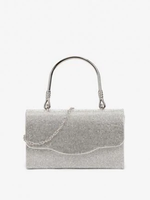 Srebrna Torebka na Ramię z Metalową Rączką Zapinana na Magnes Ozdobiona Cyrkoniami Lulagia