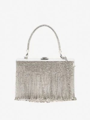 Srebrna Torebka Wieczorowa Vices z Łańcuszkiem i Rączką Zdobiona Cyrkoniami Amonne