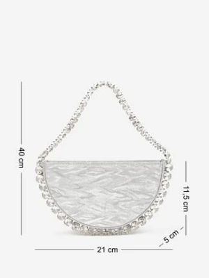 Srebrna Torebka Wieczorowa z Rączką Zdobiona Biżuteryjnymi Cyrkoniami Danollie
