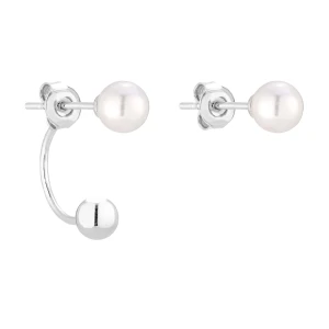 Srebrne asymetryczne kolczyki z białymi perłami SWAROVSKI® CRYSTAL SOTHO