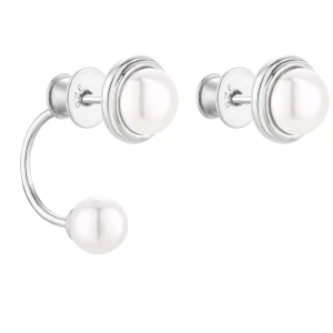 Srebrne asymetryczne kolczyki z perłami SWAROVSKI® CRYSTAL SOTHO