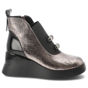 Srebrne Botki S.Barski Stylowe Damskie Buty Na Koturnie