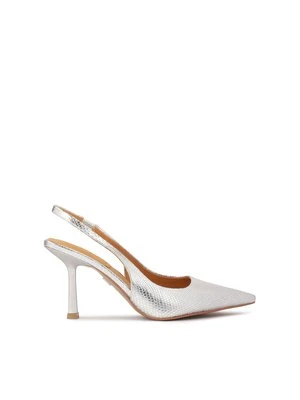 Srebrne czółenka slingback z tłoczonej skóry Kazar
