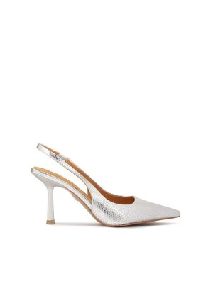 Srebrne czółenka slingback z tłoczonej skóry Kazar