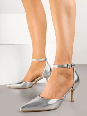 Srebrne Czółenka Vices na Szpilkowym Obcasie z Noskiem w Szpic i Sprzączką Ulandorea