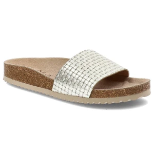 Srebrne Klapki Yokono Eleganckie Skórzane Buty Damskie