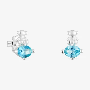 Srebrne Kolczyki Bold Bear Lgg Z Motywem Misia Z Laboratoryjnie Hodowanym Szafirem Niebieskiego Koloru - Tous