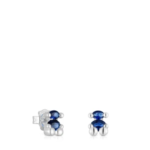 Srebrne Kolczyki Color Bear Lgg 8 Mm Z Motywem Misia Z Laboratoryjnie Hodowanym Szafirem Liliowego Koloru - Tous Rozmiar