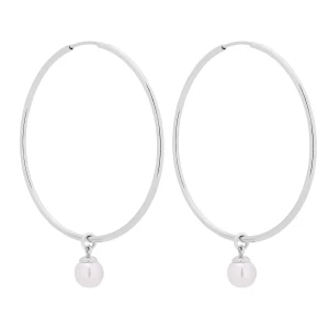 Srebrne kolczyki duże koła z białymi perłami SWAROVSKI® CRYSTAL SOTHO