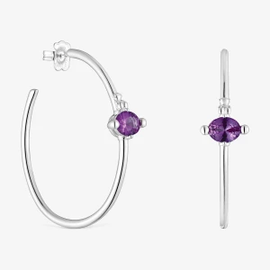 Srebrne Kolczyki Kreolki I Laboratoryjnie Hodowany Szafir Liliowego Koloru Tous Color Lgg - Tous
