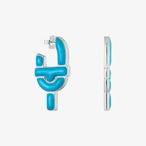 Srebrne Kolczyki Kreolki Tous Manifesto Z Emalią W Kolorze Niebieskim - Tous