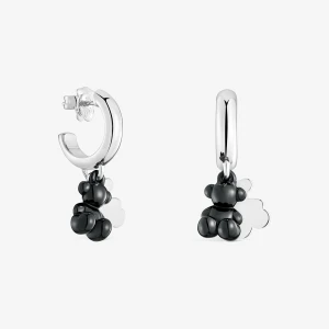 Srebrne Kolczyki Kreolki Z Motywem Dwóch Misiów Z Czarną Ceramiką Bold Bear - Tous Rozmiar