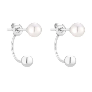Srebrne kolczyki kuleczki z białymi perłami SWAROVSKI® CRYSTAL SOTHO