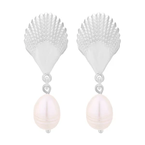 Srebrne kolczyki z muszlami i perłami naturalnymi SOTHO