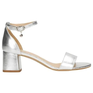 Zjawiskowe srebrne sandały damskie na obcasie 76051-59 Wojas