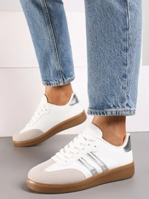 Srebrne Płaskie Sneakersy z Paskami Ardama