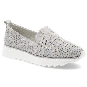 Srebrne Półbuty S.Barski Obuwie Damskie Ze Skóry Naturalnej