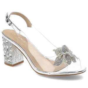 Zdjęcie produktu Srebrne Sandały S.Barski Eleganckie Buty Na Słupku