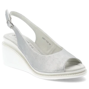 Srebrne Sandały S.Barski Modne Obuwie Damskie Na Koturnie