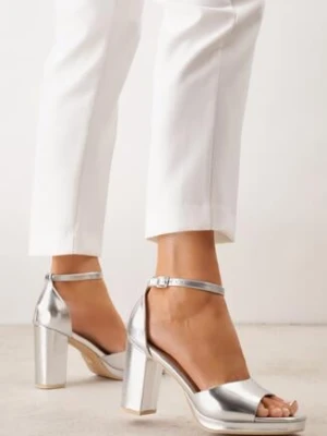 Srebrne Sandały VICES na Platformie i Słupku ze Skórzaną Wkładką Phelusa