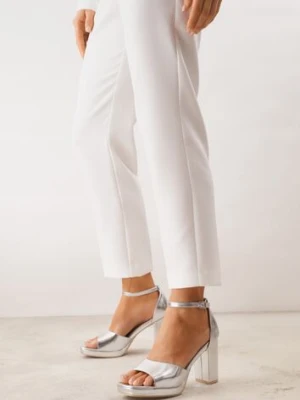 Srebrne Sandały VICES na Słupku i Grubej Podeszwie z Wkładką ze Skóry Naturalnej Adeia