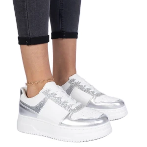 Srebrne sneakersy damskie na grubej podeszwie srebrny Inna marka