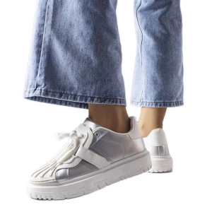Zdjęcie produktu Srebrne sneakersy damskie sportowe na platformie srebrny Inna marka