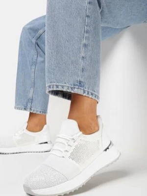 Srebrne Sneakersy na Grubej Podeszwie z Cyrkoniami i Brokatem oraz Siateczką Amarila