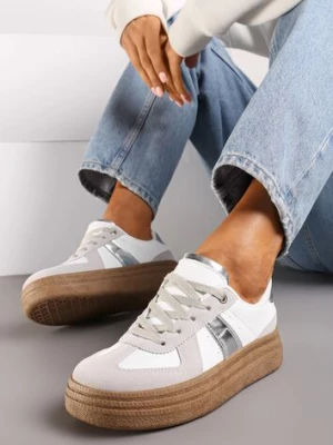 Szaro--Srebrne Sneakersy na Grubej Podeszwie z Ozdobnymi Przeszyciami Ysdole