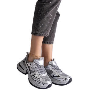 Srebrne sneakersy na masywnej podeszwie srebrny Inna marka