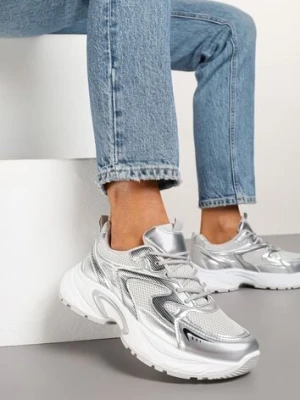 Srebrne Sneakersy Ozdobione Geometrycznym Wzorem Lealiriel