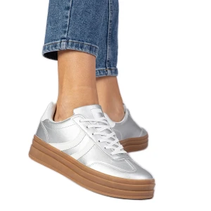 Zdjęcie produktu Srebrne sneakersy trampki damskie sportowe na platformie srebrny