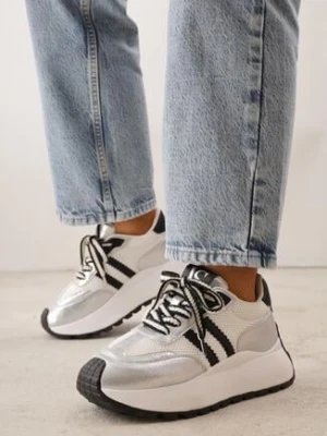 Srebrne Sneakersy VICES w Stylu Streetwearowym na Grubej Podeszwie Ilinatea