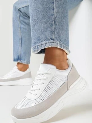 Srebrne Sneakersy z Cyrkoniami na Cholewce Diselva