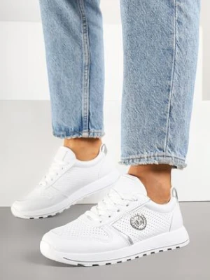 Srebrne Sneakersy z Perforacją i Ozdobnym Metalicznym Detalem Eviravia potocki