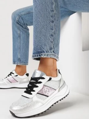 Srebrne Sneakersy z Siateczką i Zdobieniem z Brokatem Vilista